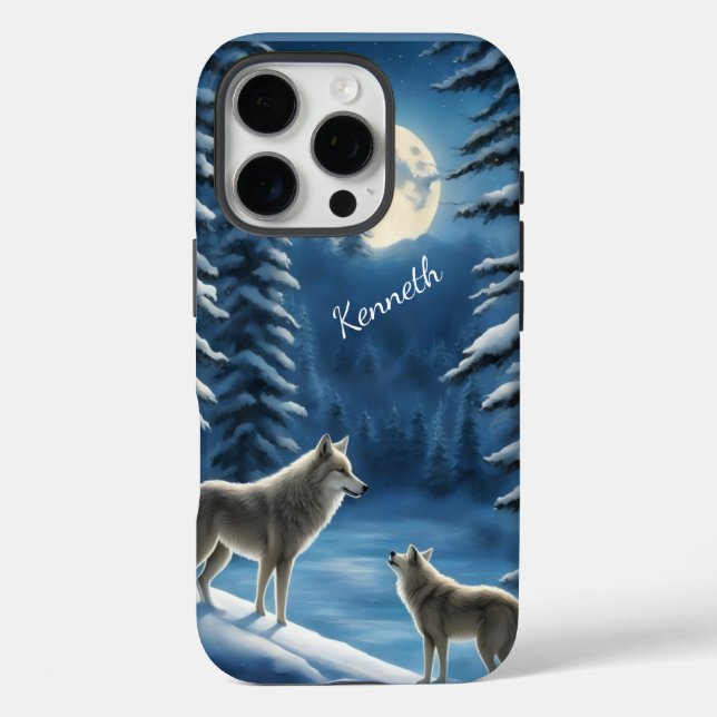 Howling Wolf Silhouette against Moon Case-Mate iPhone Case (Back)