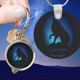 Howling wolf silhouette airbrush night sky keychain