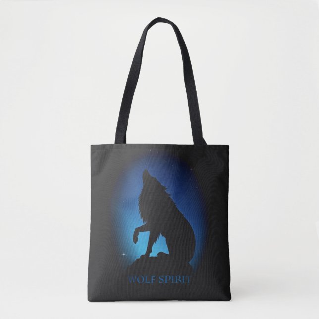 Howling wolf silhouette airbrush night sky  tote bag (Front)