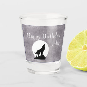 Howling Wolf Silhouette Birthday Customizable Shot Glass