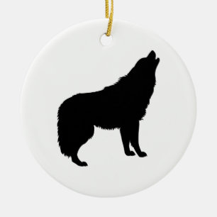 Howling Wolf Silhouette Ceramic Ornament
