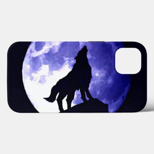 Howling Wolf Silhouette  Fullmoon Blue Night iPhone 13 Case