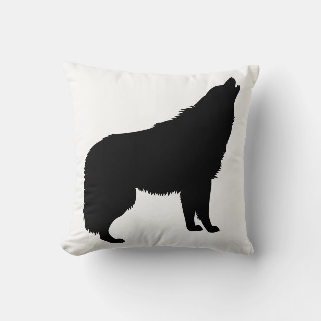 Howling Wolf Silhouette Throw Pillow (Front)