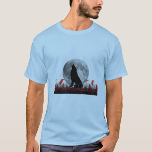 Howling Wolf Silhouette with Full Moon Graphic T-S T-Shirt