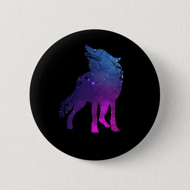 Howling Wolf Silhouette Wolves Forest Animal Button (Front)