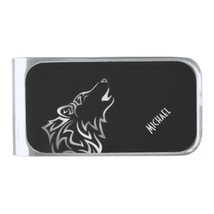 Howling Wolf Silver Black Monogram Finish Money Clip