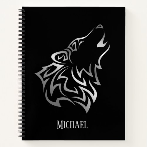 Howling Wolf Silver Black Monogram Notebook