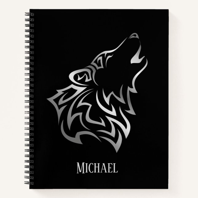 Howling Wolf Silver Black Monogram Notebook (Front)
