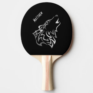 Howling Wolf Silver Black Monogram Ping Pong Paddl Ping Pong Paddle