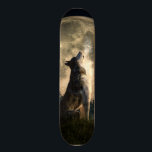 Howling Wolf Skateboard<br><div class="desc">Somewhere in the wilderness of North America,  a grey wolf howls in front of a full moon.</div>