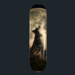 Howling Wolf Skateboard<br><div class="desc">Somewhere in the wilderness of North America, a grey wolf howls in front of a full moon.</div>