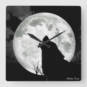 Howling Wolf Square Wall Clock