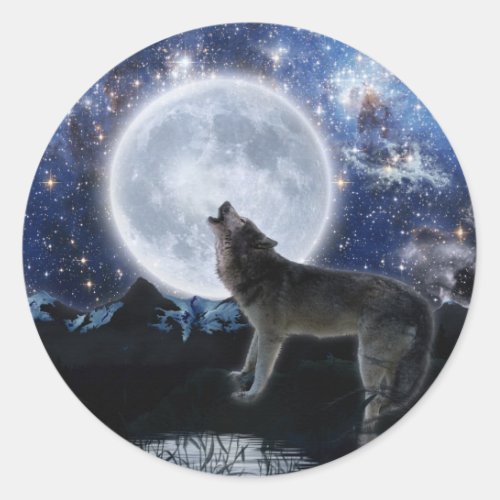 HOWLING WOLF STARS  MOON Wildlife Stickers