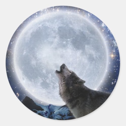 HOWLING WOLF STARS  MOON Wildlife Stickers