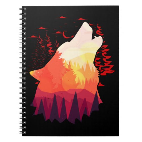 Howling Wolf Sunset Nature Moon Hiking Camping Notebook