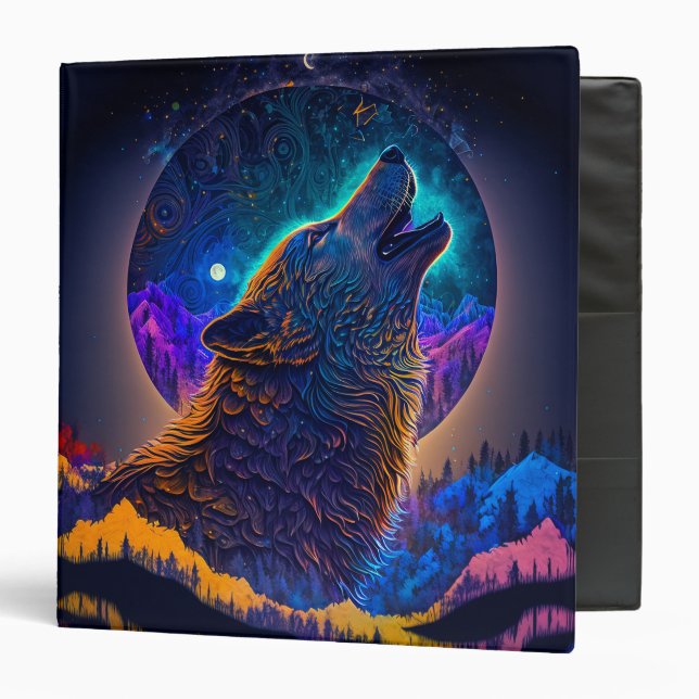 Howling Wolf Surreal Fantasy 3 Ring Binder (Front/Inside)