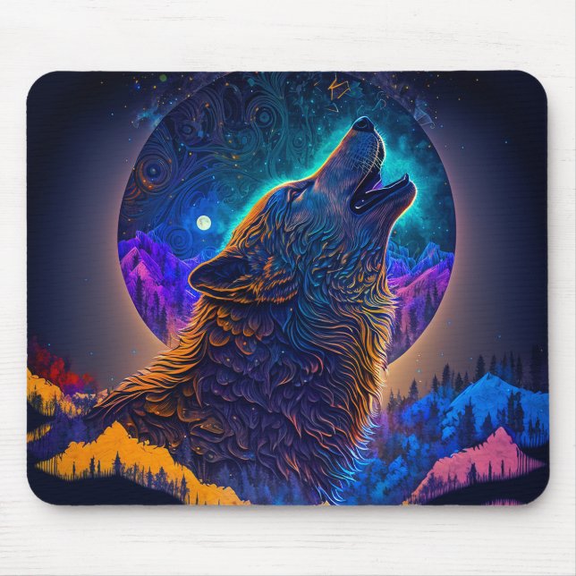 Howling Wolf Surreal Fantasy Mouse Pad (Front)