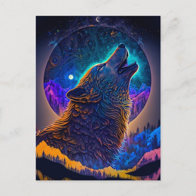 Howling Wolf Surreal Fantasy Postcard (Front)