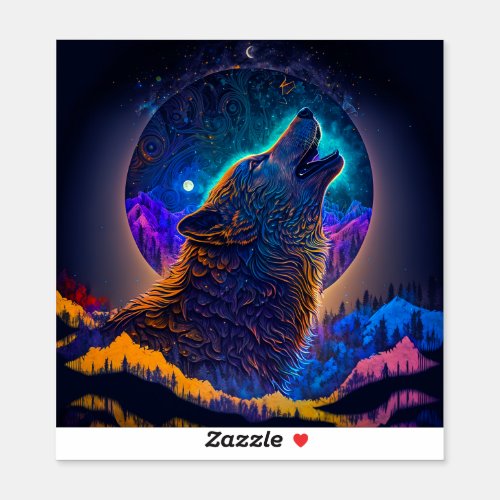 Howling Wolf Surreal Fantasy Sticker