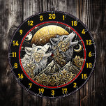 Howling Wolf Symbolizes Strength And Wild Freedom Dart Board<br><div class="desc">Bring the power of the wild into your home with this dramatic dartboard, featuring a howling wolf under a golden moon. The striking design, with deep silver and gold accents, symbolizes strength, freedom, and the untamed beauty of nature. It’s an ideal addition to your man cave, hunting lodge, or game...</div>