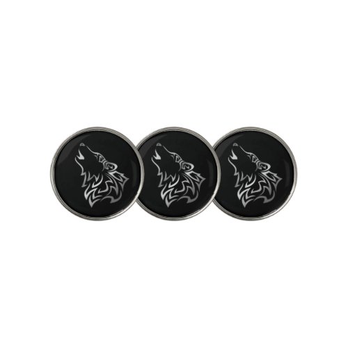 Howling Wolf Tribal Black and Silver  Golf Ball Marker