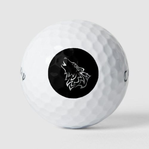 Howling Wolf Tribal Black and Silver Golf Balls