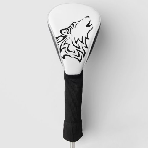 Howling Wolf Tribal  Black and White Golf Head Cover