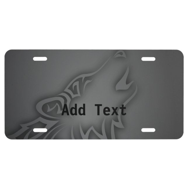 Howling Wolf Tribal Black License Plate (Front)