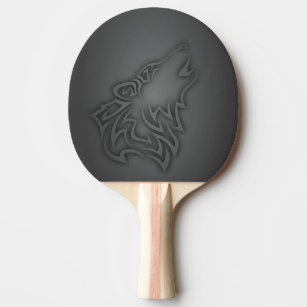 Howling Wolf Tribal Black Ping Pong Paddle