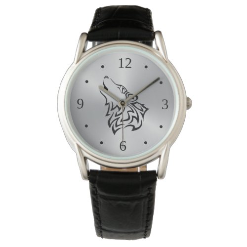 Howling Wolf Tribal Black Silver Watch