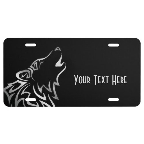 Howling Wolf Tribal Vector Silver Black Your Text License Plate