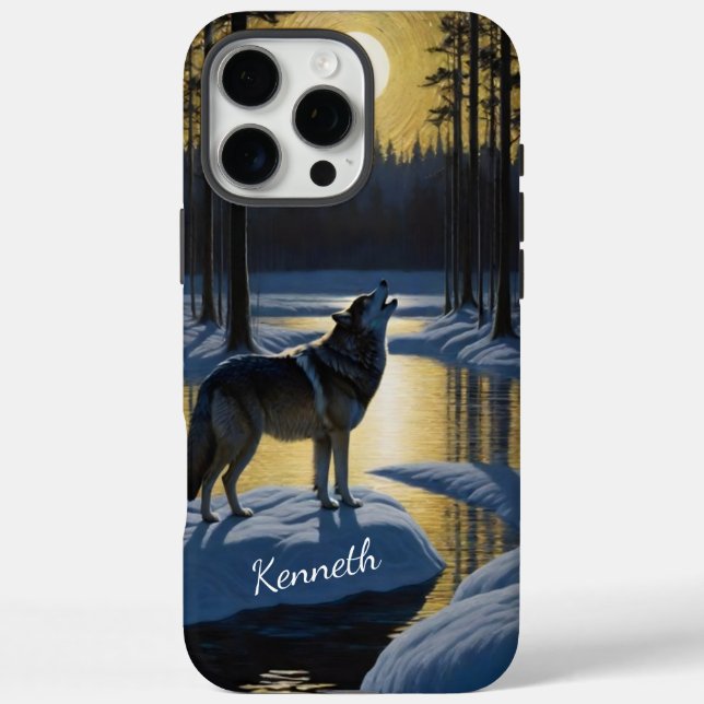Howling Wolf Under Full Moon by Frozen River Case-Mate iPhone Case (Back)