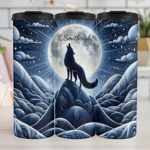 Howling Wolf Under Full Moon Thermal Tumbler