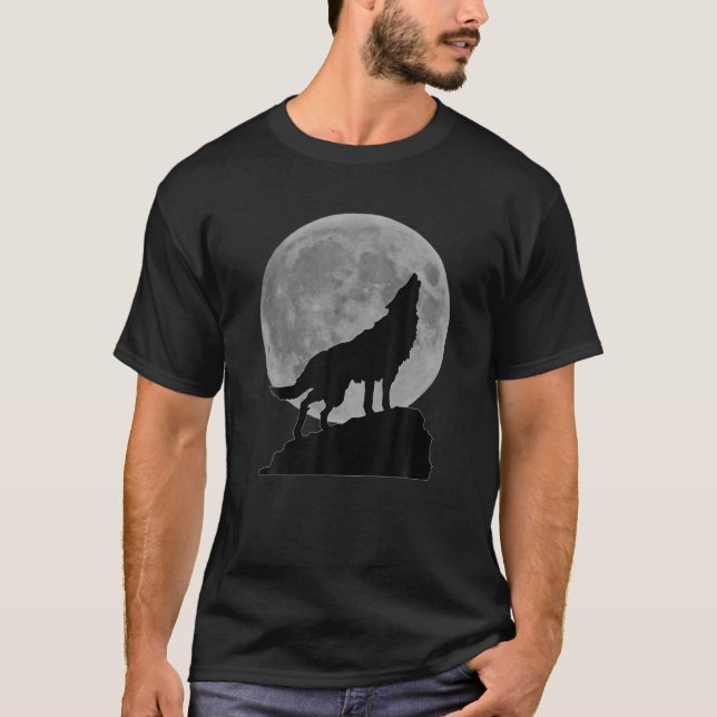 Howling Wolf Under The Full Moon Cool T-Shirt (Front)