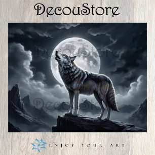 Howling Wolf Under the Full Moon – Decoupage Tissue Paper