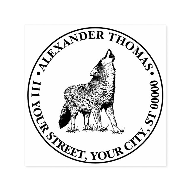 Howling Wolf Vintage Drawing Name Return Address Self-inking Stamp (Design)