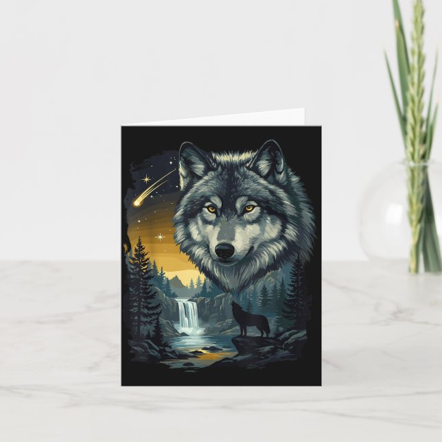 Howling Wolf Waterfall Scene For Nature Lovers And Card (Front)