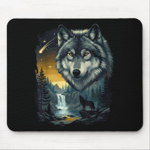 Howling Wolf Waterfall Scene For Nature Lovers And Mouse Pad
