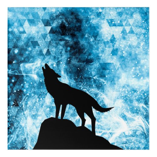 Howling Wolf Winter snowy blue smoke Abstract Acrylic Print