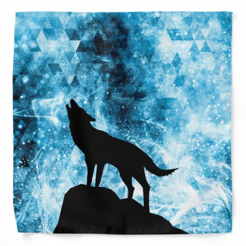 Howling Wolf Winter snowy blue smoke Abstract Bandana