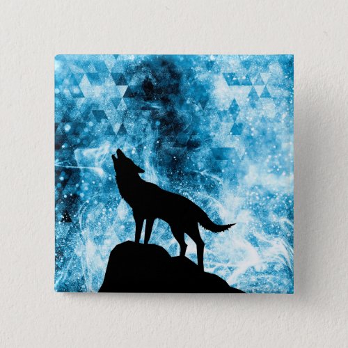Howling Wolf Winter snowy blue smoke Abstract Button