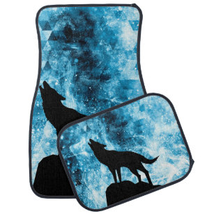 Howling Wolf Winter snowy blue smoke Abstract Car Floor Mat