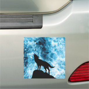Howling Wolf Winter snowy blue smoke Abstract Car Magnet