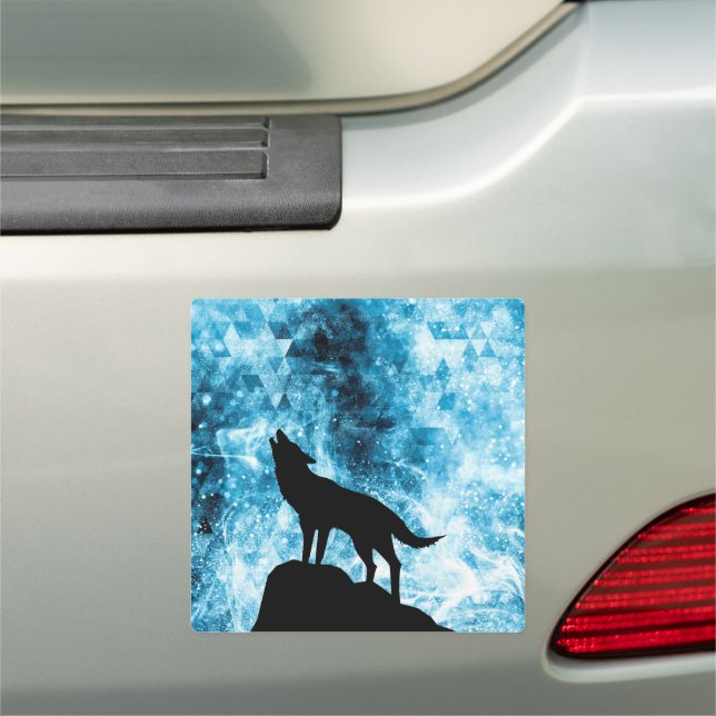 Howling Wolf Winter snowy blue smoke Abstract Car Magnet (In Situ)