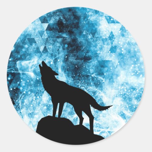 Howling Wolf Winter snowy blue smoke Abstract Classic Round Sticker