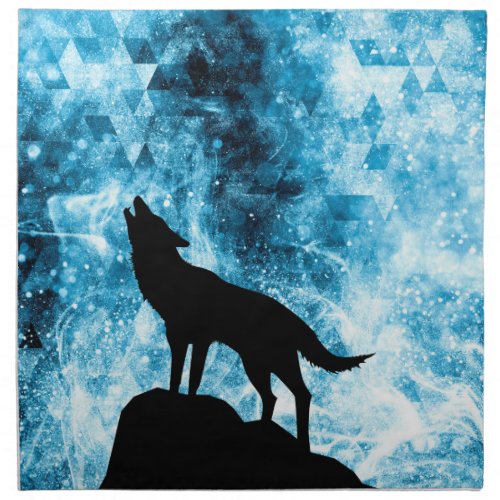 Howling Wolf Winter snowy blue smoke Abstract Cloth Napkin