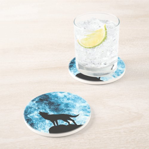 Howling Wolf Winter snowy blue smoke Abstract Coaster