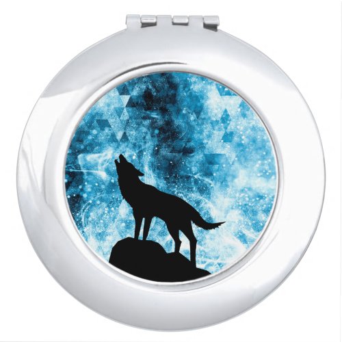 Howling Wolf Winter snowy blue smoke Abstract Compact Mirror