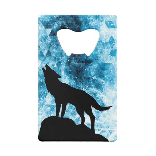 Howling Wolf Winter snowy blue smoke Abstract Credit Card Bottle Opener