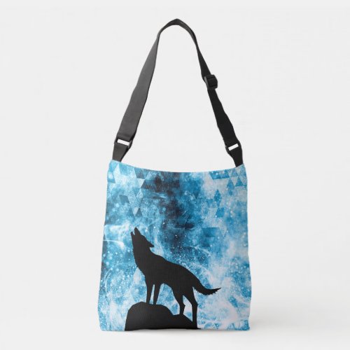 Howling Wolf Winter snowy blue smoke Abstract Crossbody Bag